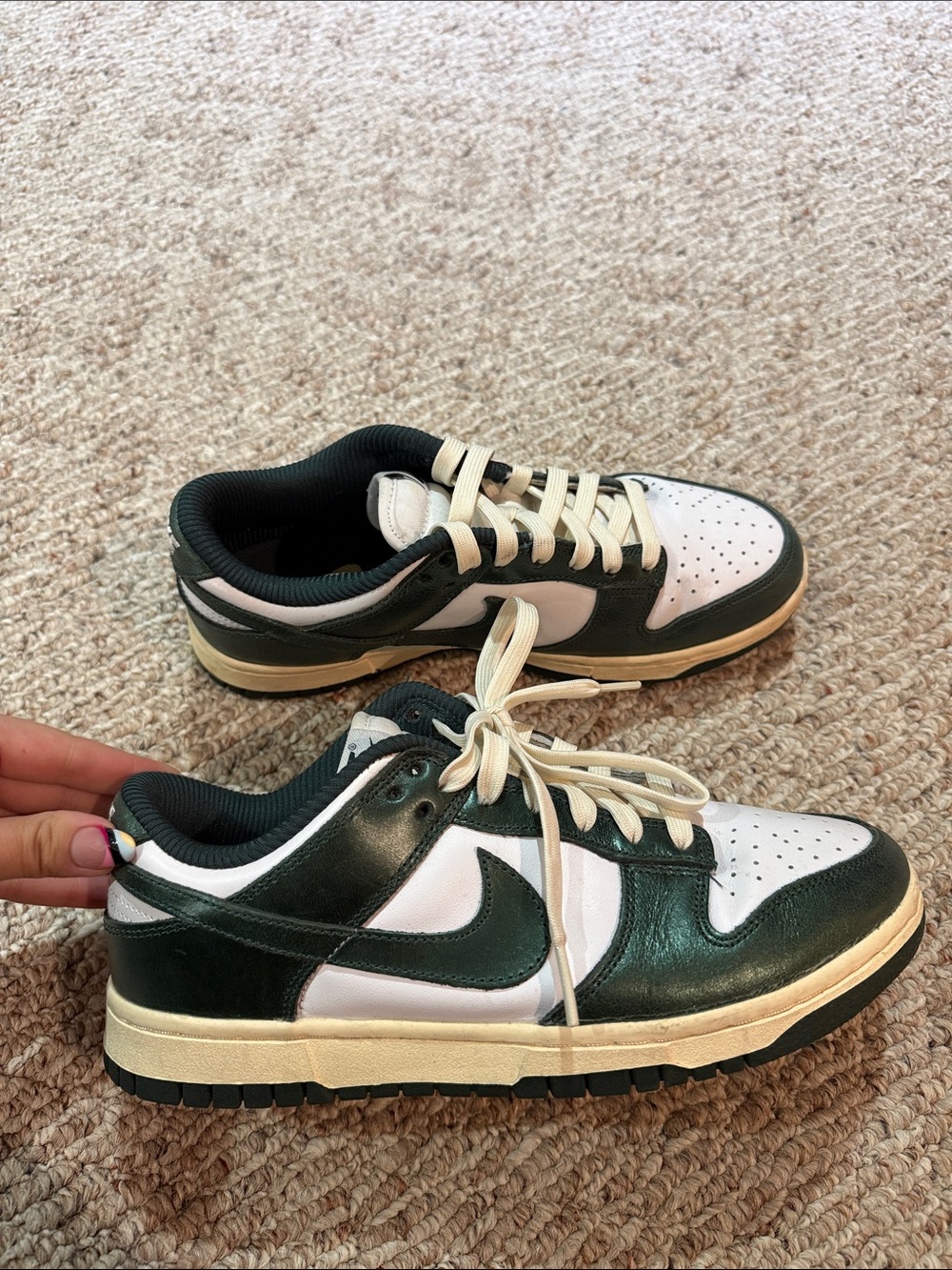 Dark Green and White Low-Top Sneakers